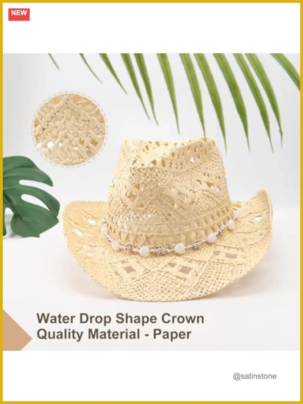 Straw Cowboy Hat Unisex Shapeable Brim Woven Hollow Out Beach Roll Up Caps
